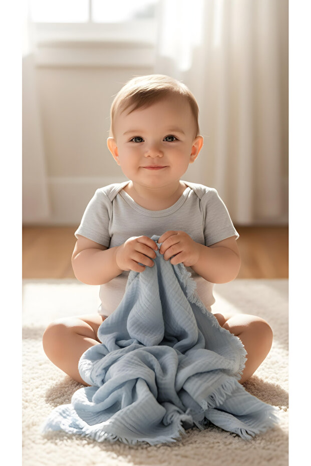 100% Cotton with Tassel Edges 4 Layers 230 Grams 115 X100 cm Multi-Purpose Muslin Baby Blanket