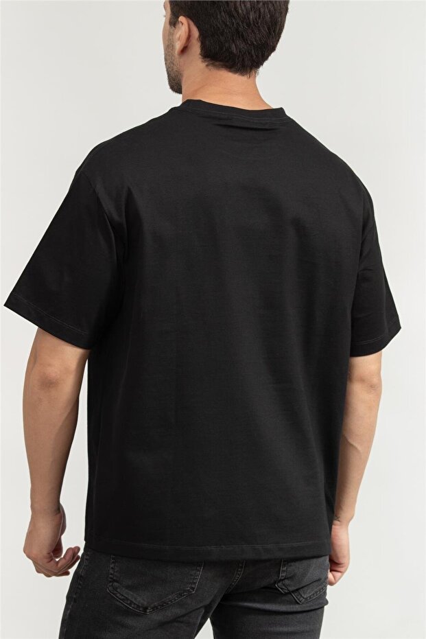 Erkek Renkli Calvin Yazı Desen Kısa Kol Regular Fit Siyah T-Shirt - 3