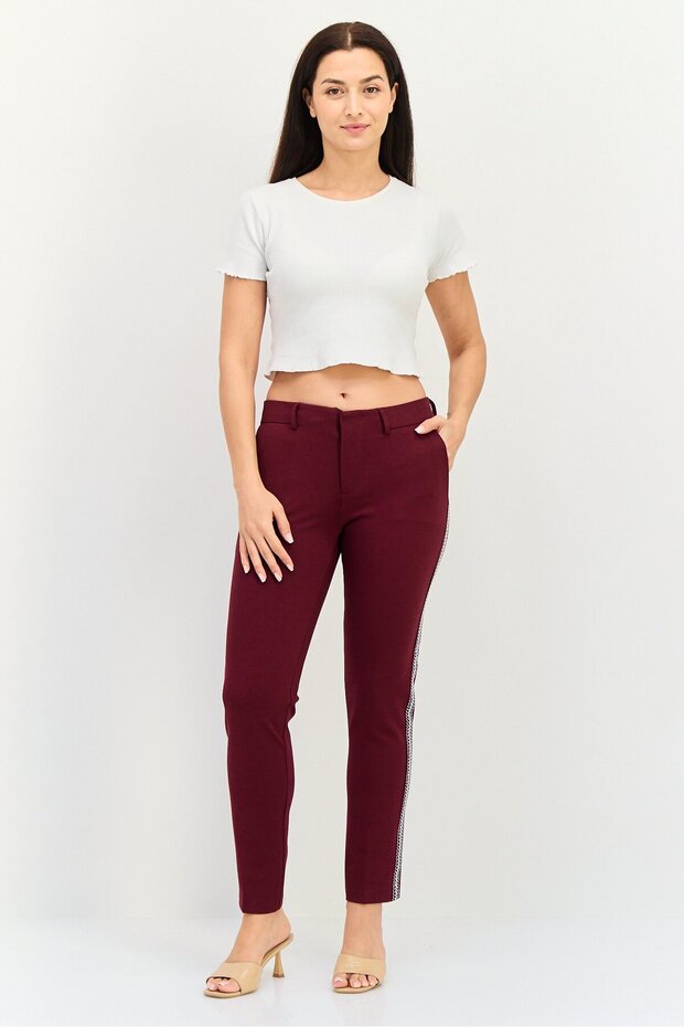 بنطلون نسائي سادة بقصة عادية وساق مستقيمة، لون عنابي - 4