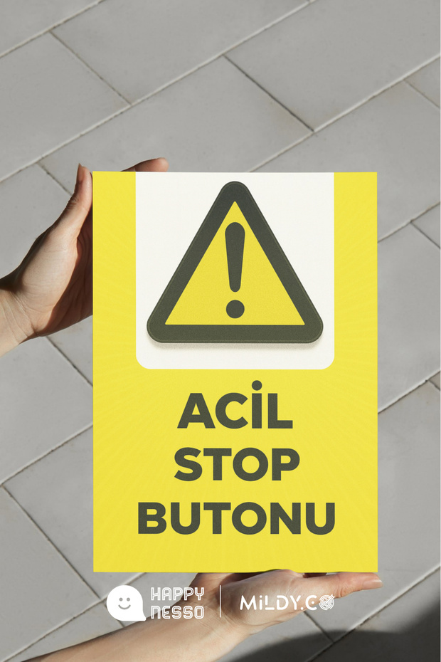 Sign from the Warning Sign Series,'Emergency Stop Button' – 35X25 cm Foil Printing on Forex