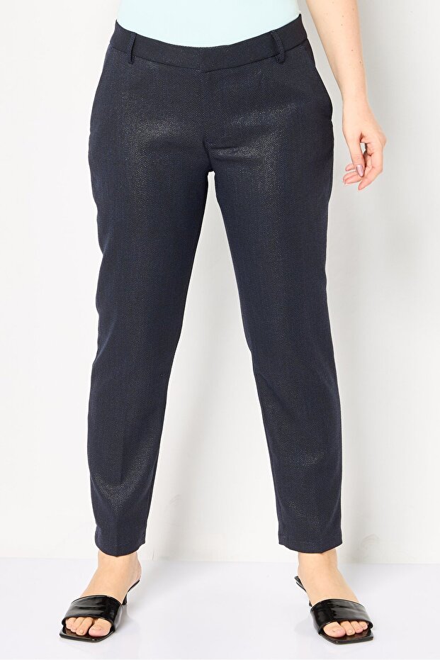 Women Cigarette Fit Metallic Straight Leg Pants, Navy Blue