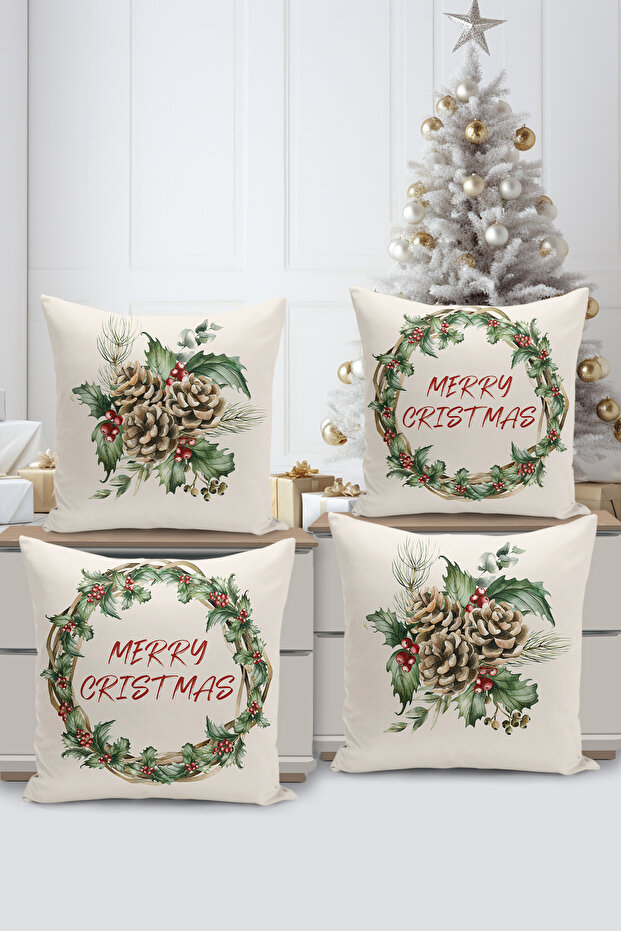 4-Piece Double-Sided Digital Printing Throw Pillow Cover with Christmas Pattern