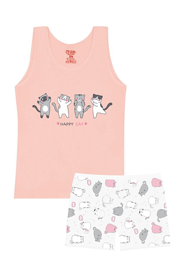 Girl's Cotton Undershirt Salmon Cat Underwear Comfort (8531-Som)