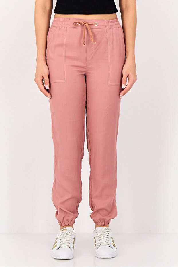Women Regular Fit Plain Jogger Pants, Old Rose