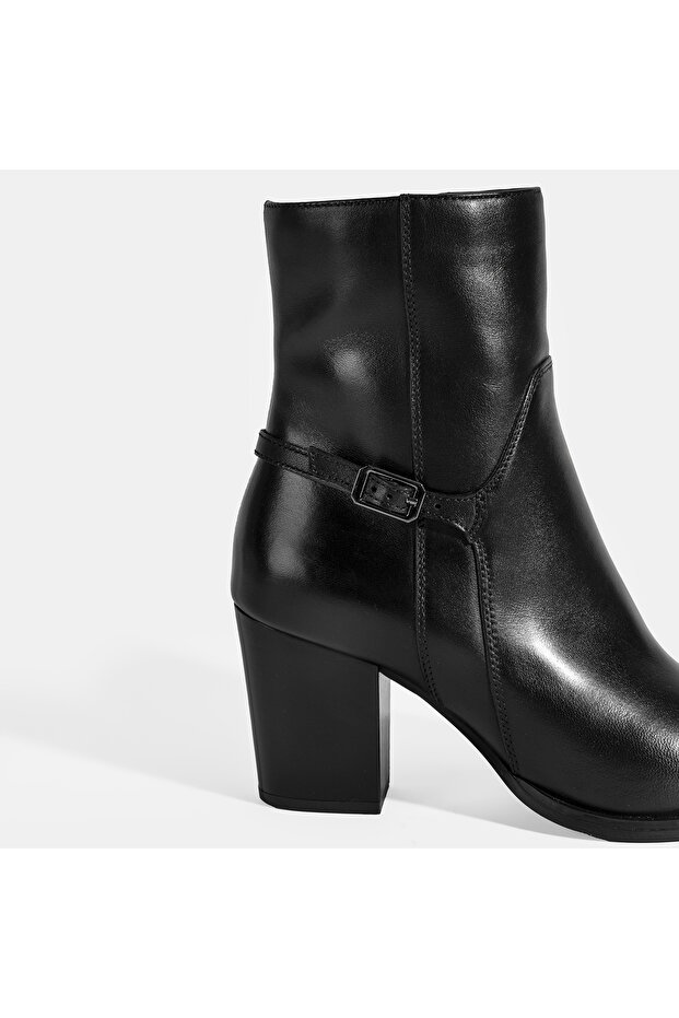 Kadın Siyah Kalın Topuklu Deri Bot - 2