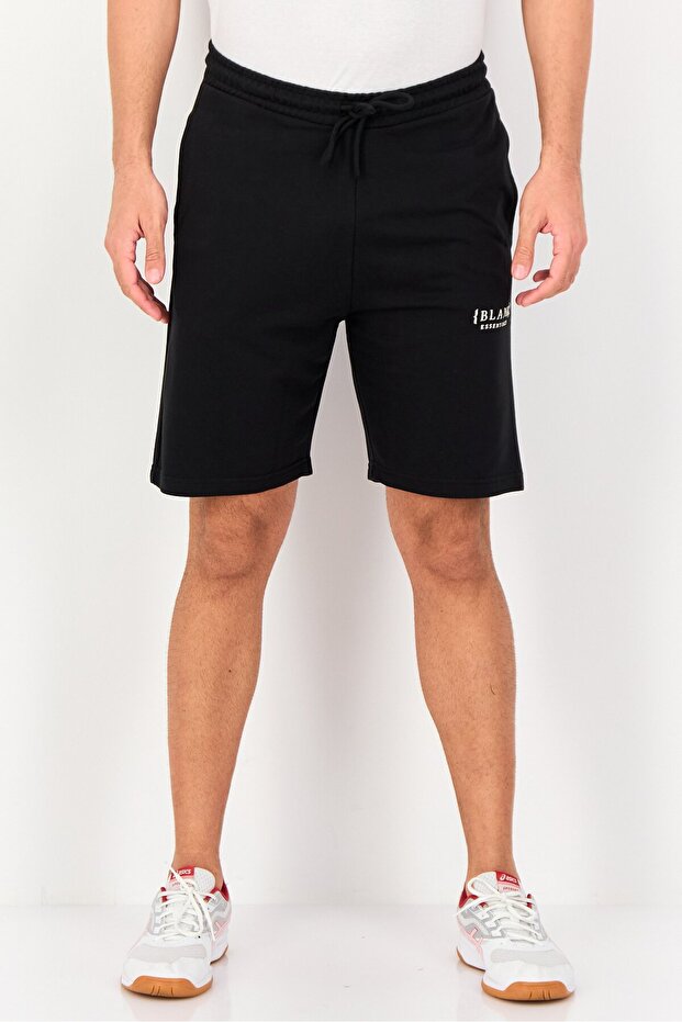Men Brand Logo Basic Shorts, Black - 1