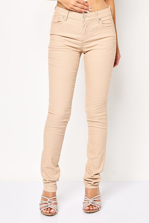 Women Slim Fit Corduroy Pants, Beige