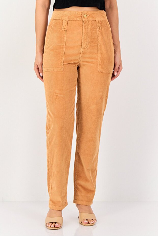 Women Regular Fit Corduroy Pants, Brown