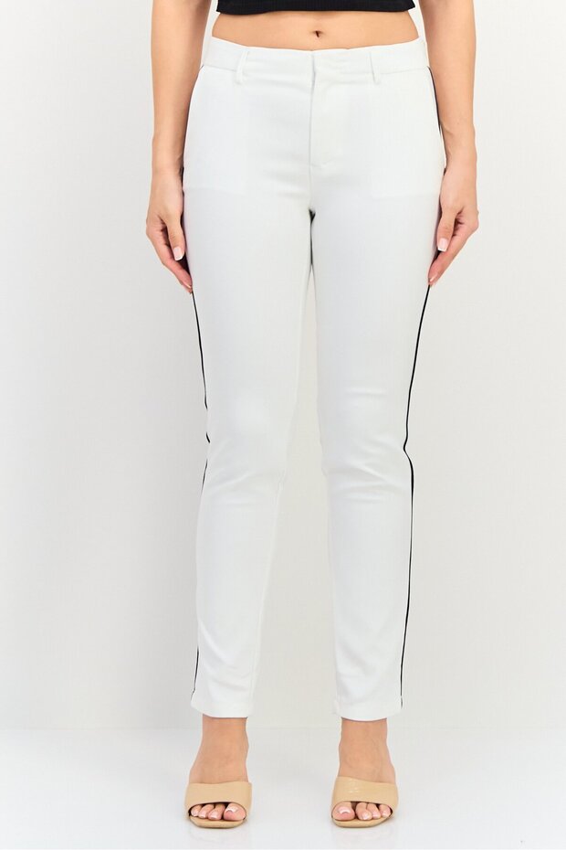 Women Cigarette Fit Solid Straight Leg Pants, White