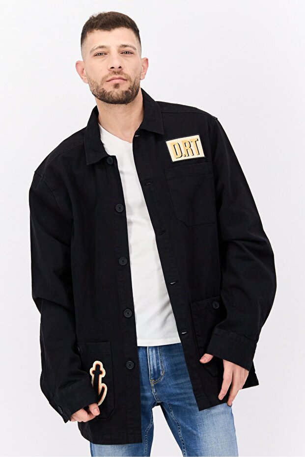 Men Embroidered Logo jacket Shirt, Black