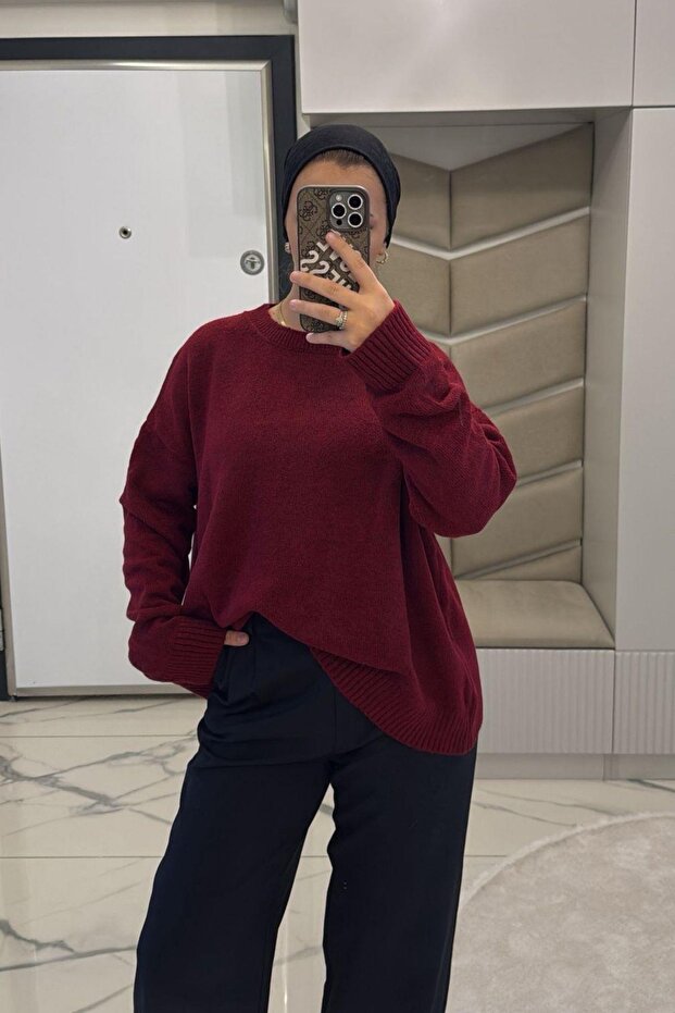 Kadın Mürdüm Yumoş Basıc Kazak - 6