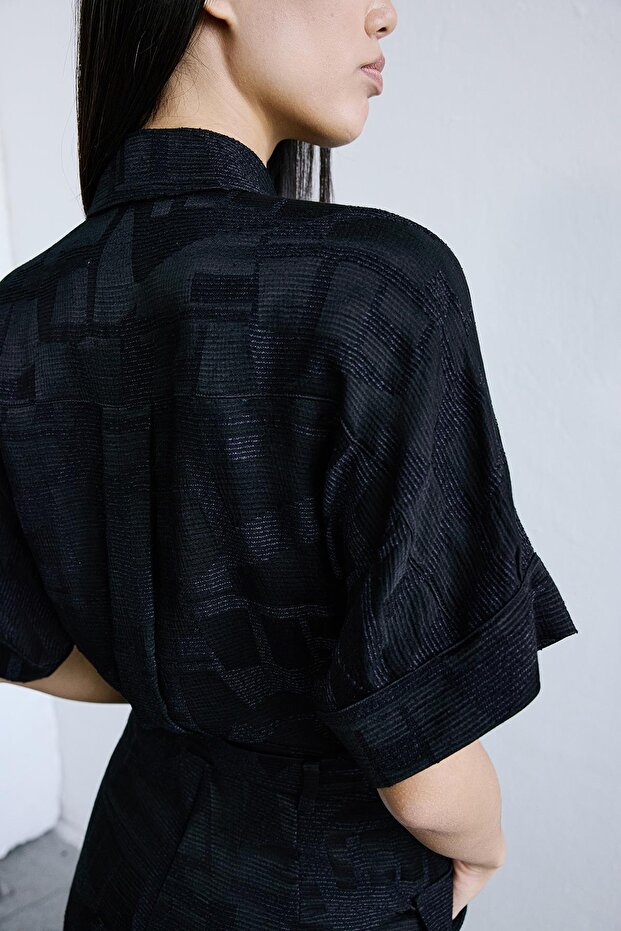 Dokulu Mini Siyah Tulum - 7