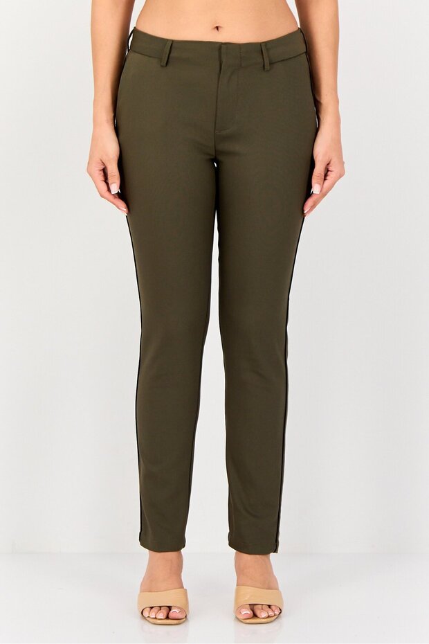Women Cigarette Fit Solid Straight Leg Pants, Olive