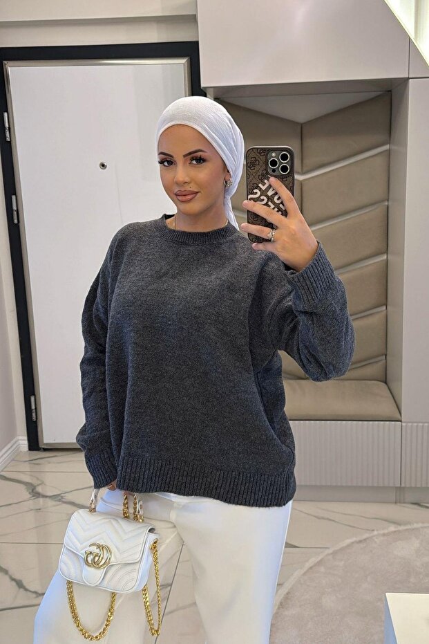 Kadın Antrasit Yumoş Basıc Kazak - 1