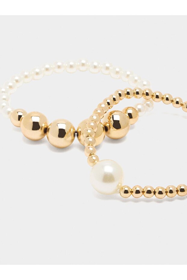 İnci Süslemeli Elastik Bileklik Seti - 2