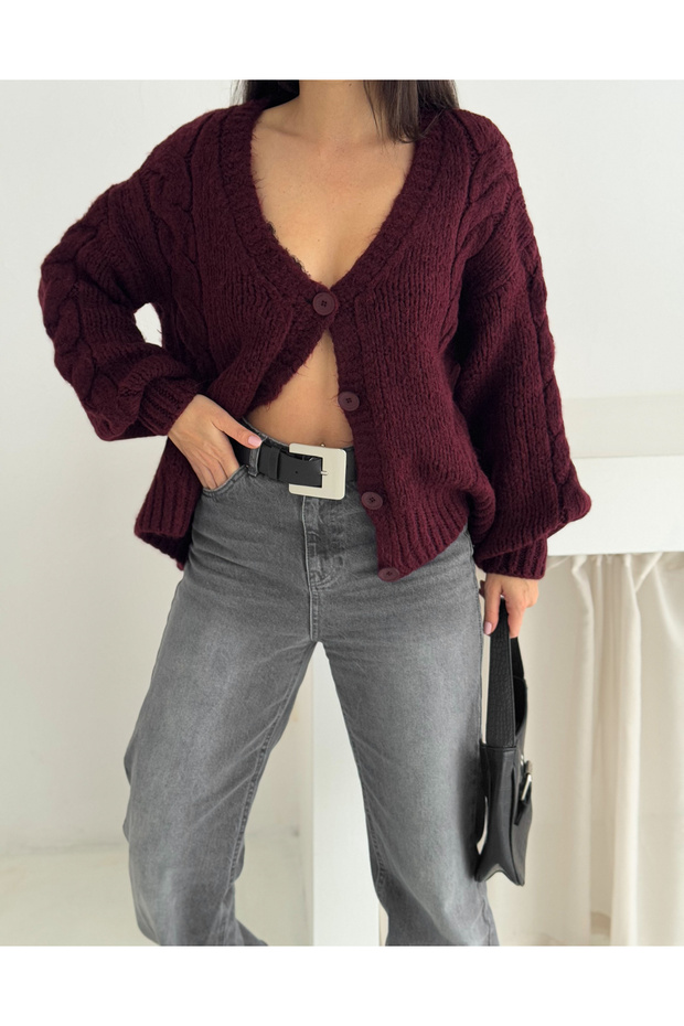 كارديجان ناعم للغاية بأربعة أزرار وياقة على شكل حرف V - 6