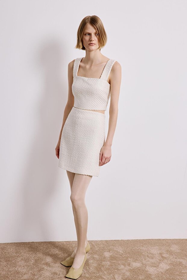 Tüvit Ekru Mini Etek - 3