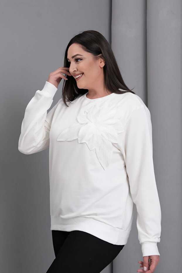 Çiçek Aplikeli Sweatshirt - 1