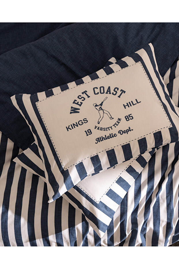 Olivier Çift Kişilik %100 Pamuk Ranforce Baskılı Nevresim Takımı - Lacivert - 5