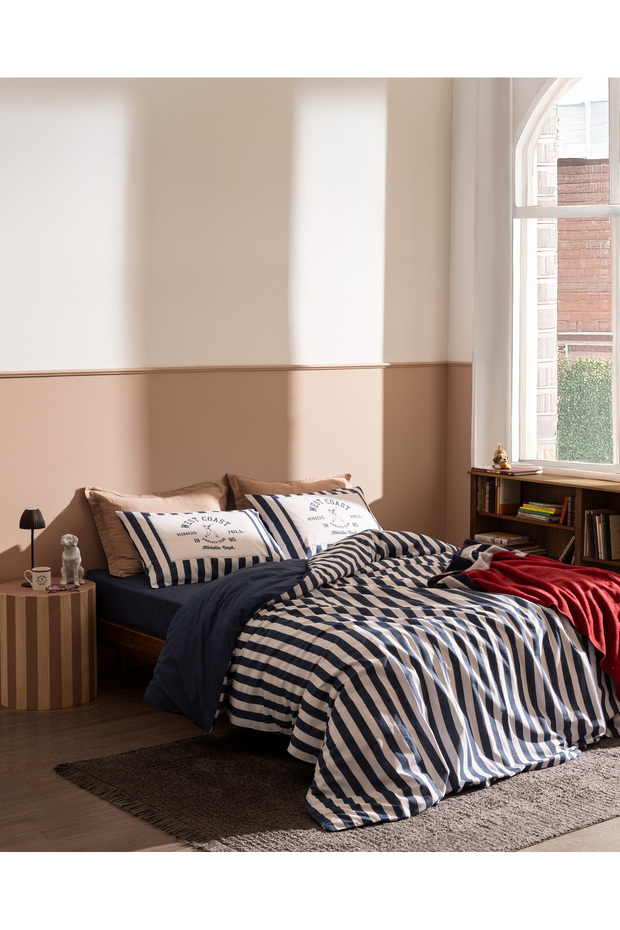 Olivier Çift Kişilik %100 Pamuk Ranforce Baskılı Nevresim Takımı - Lacivert - 1