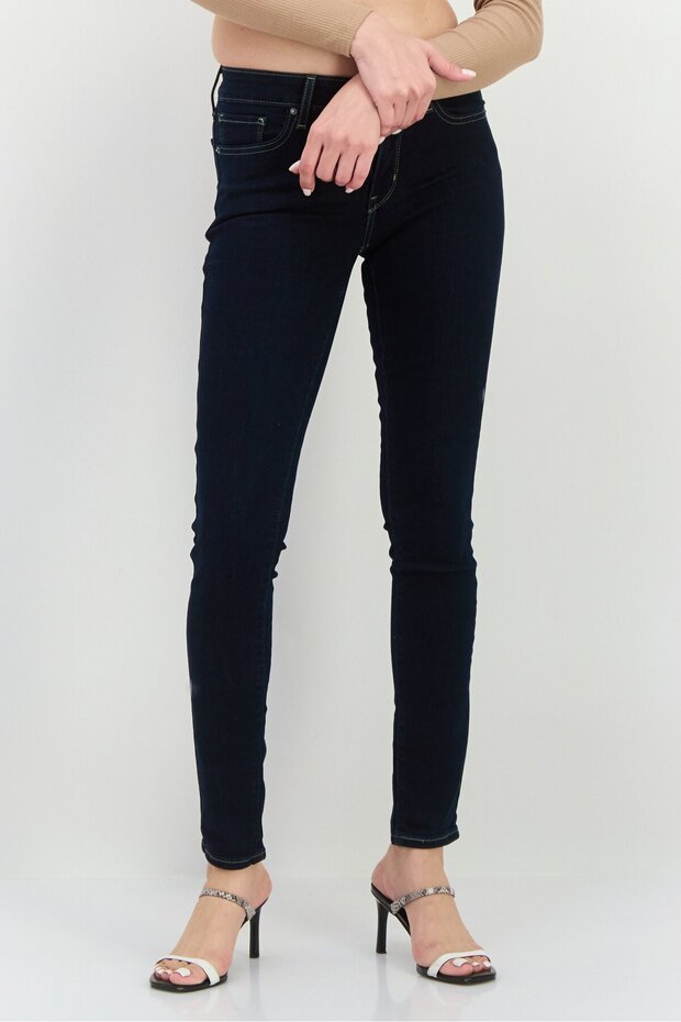 Women Skinny Fit Wash Stretchable Denim Jeans, Navy Blue