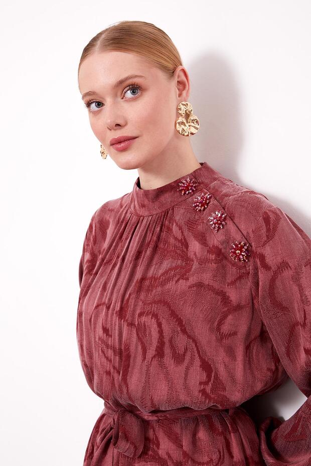 Taş Aksesuarlı Elbise - 4