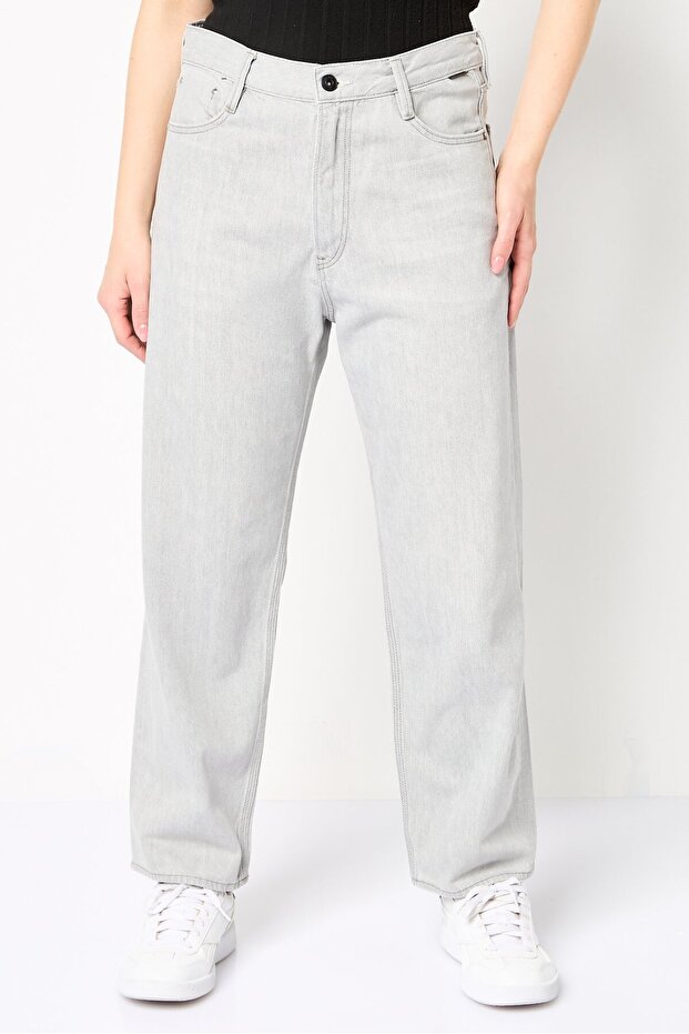 Women Loose Fit Washed Straight Leg Jeans, Light Grey