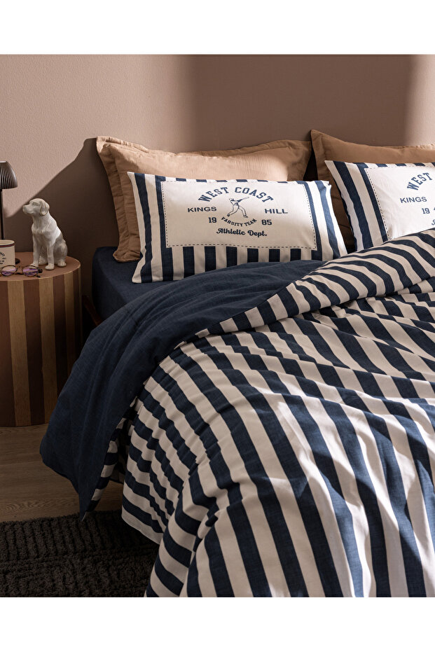 Olivier Çift Kişilik %100 Pamuk Ranforce Baskılı Nevresim Takımı - Lacivert - 2