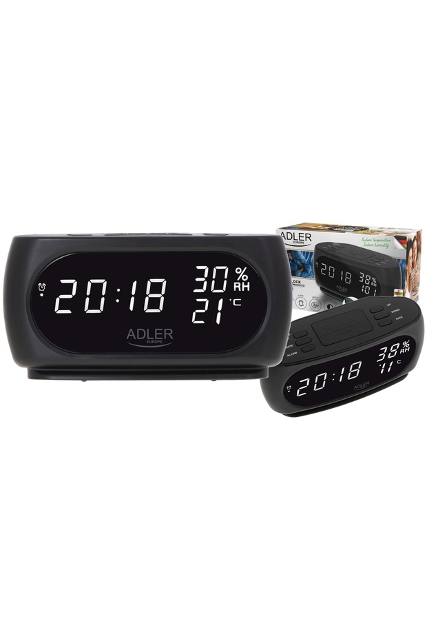 AD 1186 black Clock - Alarm clock with temperature and humidity measurement - 1