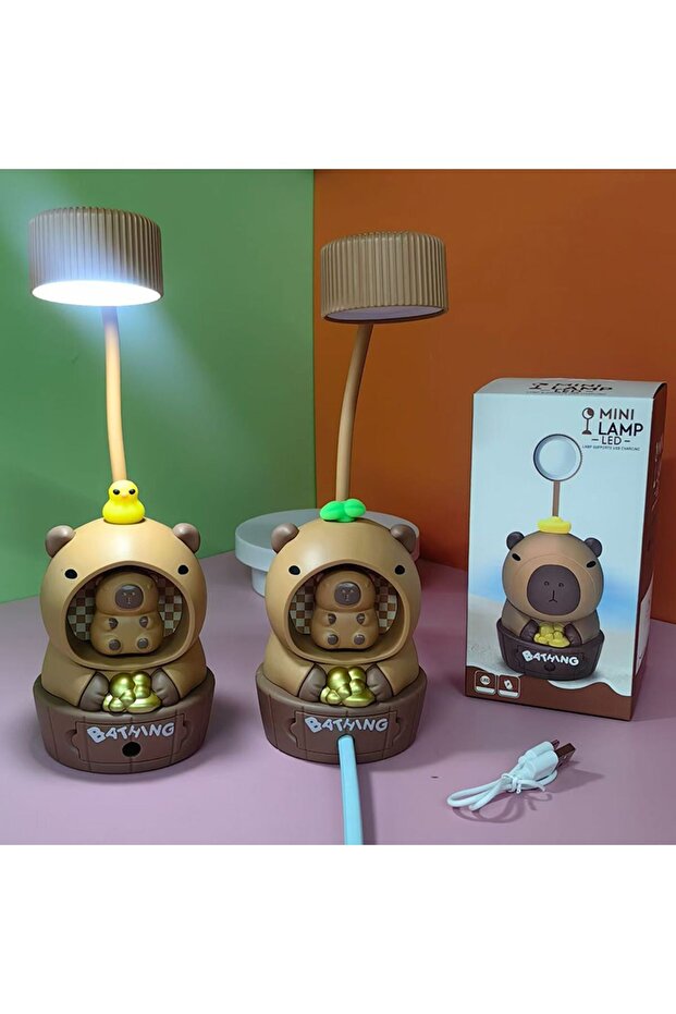 Capybara Çocuk Masa Lambası USB Şarjlı, 360 Döner Kurbağalı - 5