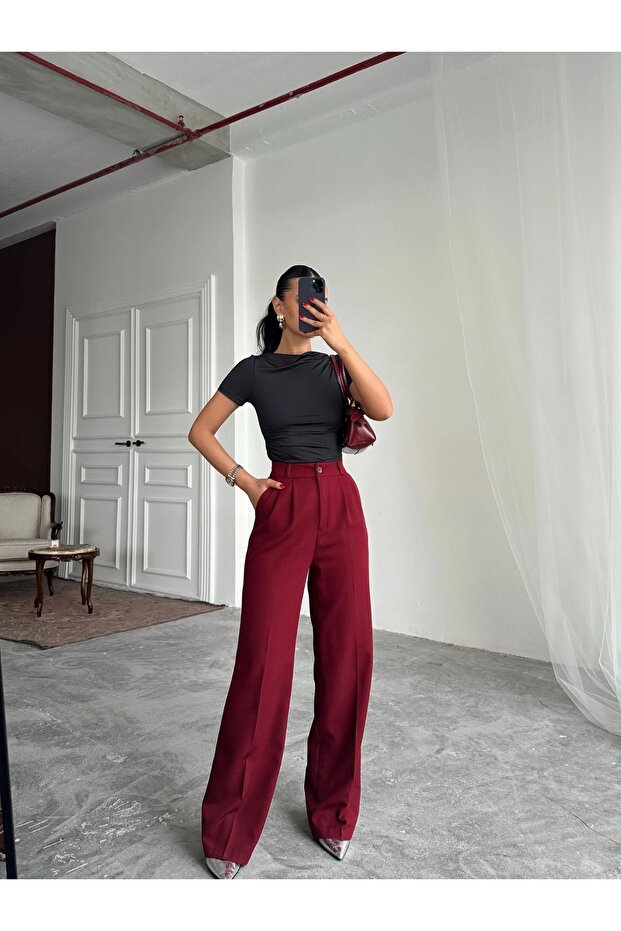 Women's Palazzo Pants Double Fabric Wide Leg Trousers