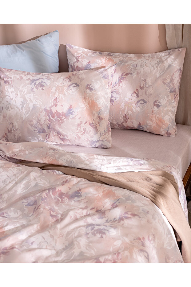Perline Çift Kişilik %100 Pamuk Ranforce Baskılı Nevresim Takımı - Pudra - 4