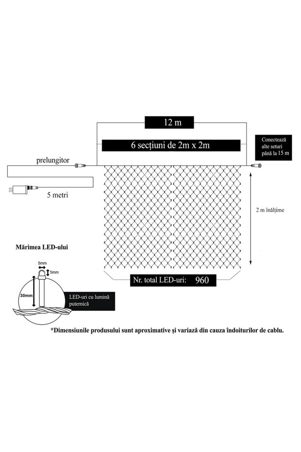 Christmas Net Light Installation, 12 m x 2 m, 960 LEDs, Cold White, 8 Lighting Modes, Transformer, I - 6