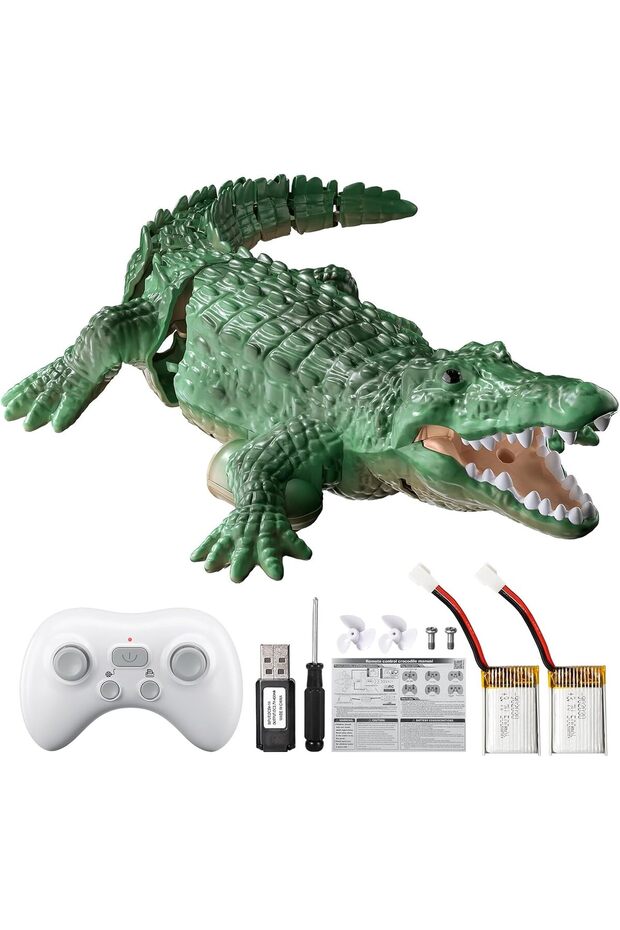 Remote Control Crocodile, High Simulation Scale Prank Alligator with Luminous Eyes, for Pool, B - 1
