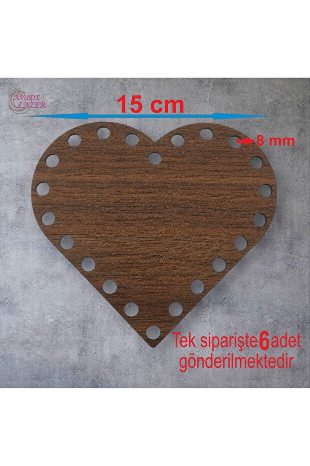 Wooden Heart Walnut 15 cm 6 Pieces Bamboo Tray Knitting Plate Supla Perforated Coaster Crochet Base Craft Basket Base