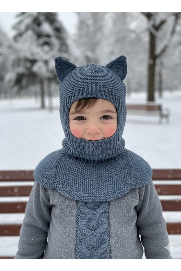 Cat Ear Winter Balaclava Knitwear Neck Collar Baby Kids Hat Beanie Face Mask