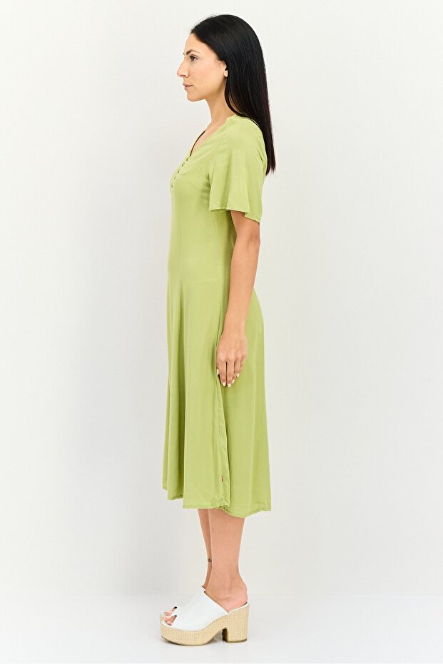 Women Solid Midi Dresses, Olive - 2