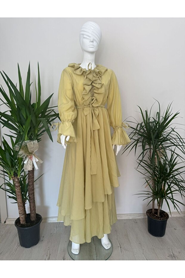 fırfırlı uzun elbise - 1