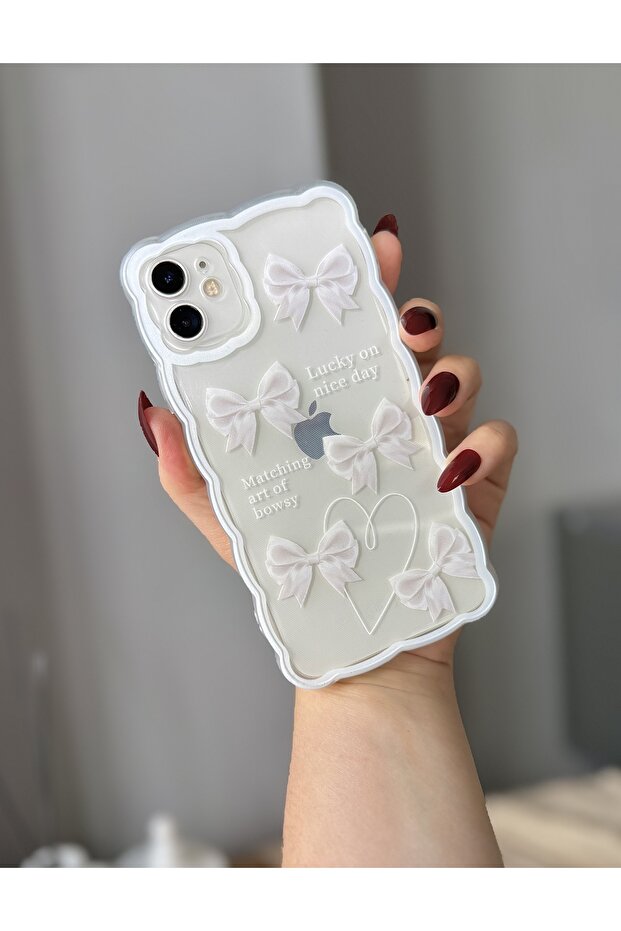 iPhone 11 Transparent Case with Bow Pattern and Wavy Edge - 1
