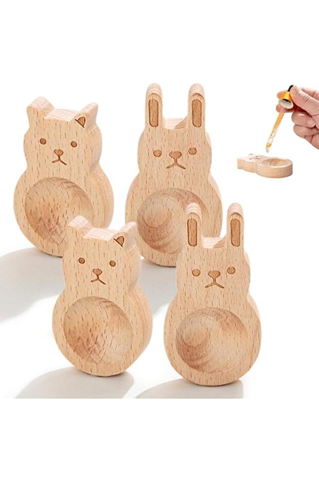 BIGTHREE 4Pcs Wooden Essential Oil Diffuser, Beech Wood Aromatherapy Diffuser, Aroma Refreshing Sleep Aid, Cute Bear & Rabbit Shape Passive Diffuser for Home, Office, Closet, Car
