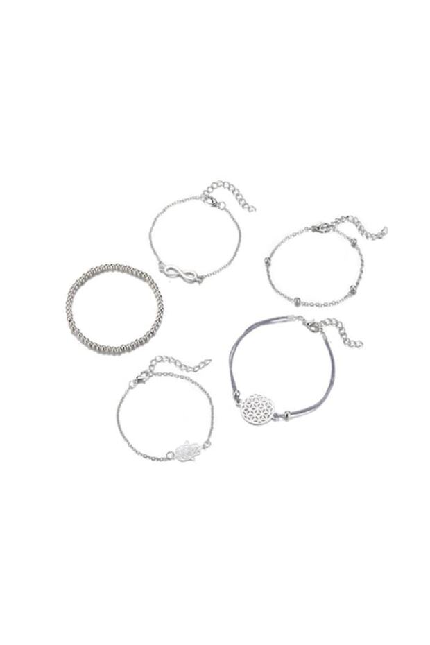 Set of 5 delicate bracelets with various designs, infinity symbol, hamsa hand, with beads, handmade, - 1