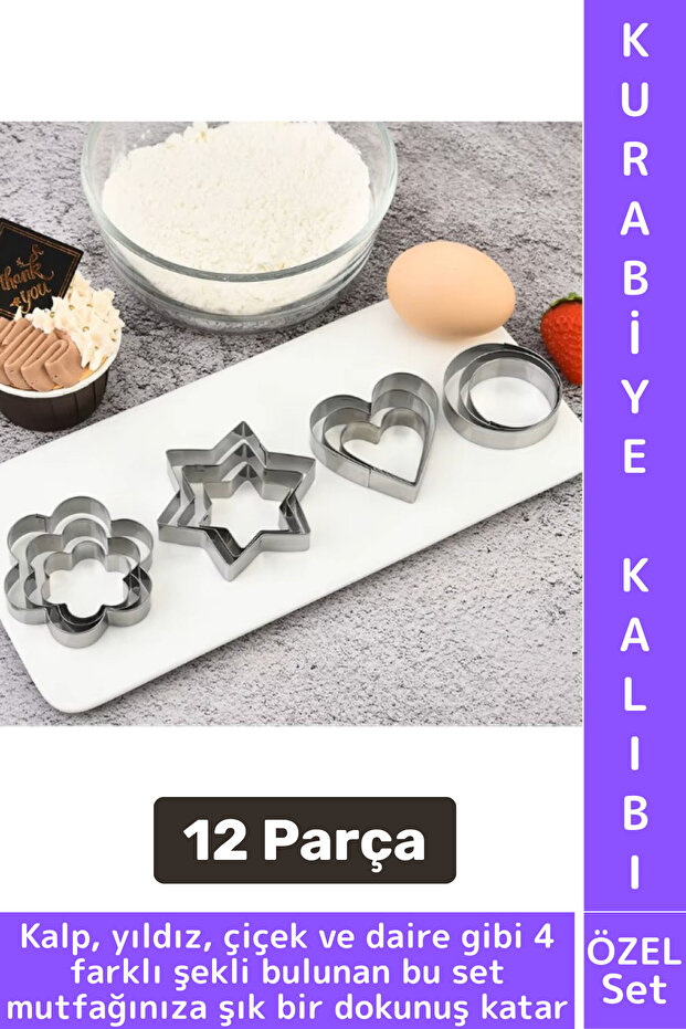 Fireproof Non-Stick Stylish Star Circle Flower Heart Design Kitchen Omelette Cake Cookie Mold Set 12 Pieces