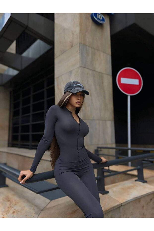 Women's Full Length Lycra Jumpsuit – Black Icon Model