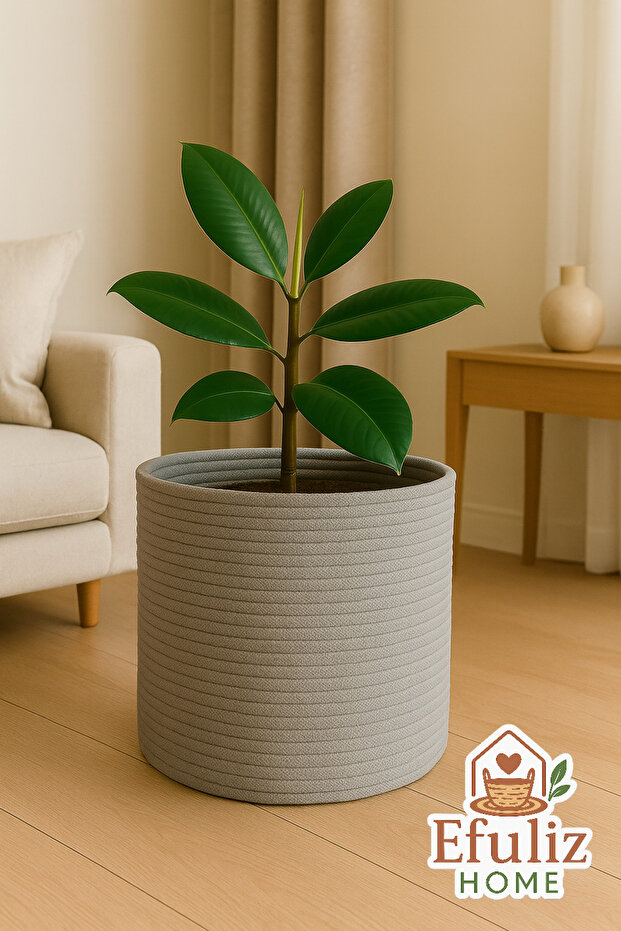 Jute Wicker Multi-Purpose Decorative Organizer Flower Pot Basket Garden Organizer Basket Width 20 Length 15 cm