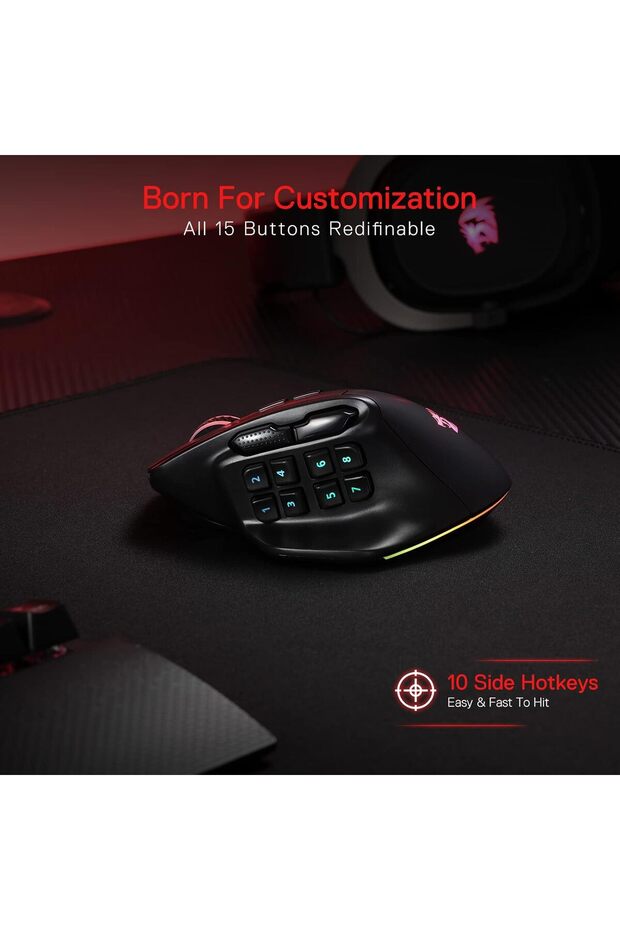 M811 Pro Wireless MMO Gaming Mouse, 15 Programmable Buttons, RGB - 4