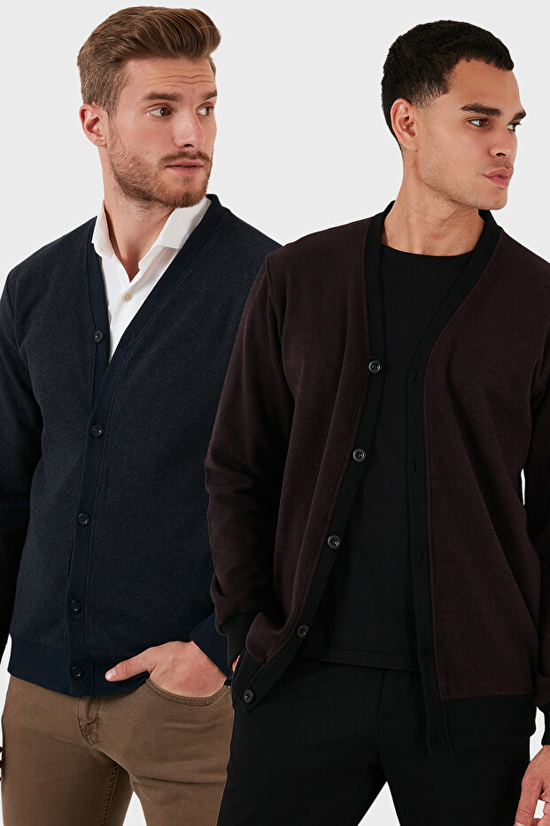 Cotton Regular Fit Buttoned V-Neck 2-Pack Cardigan Men's Cardigan 456205S2