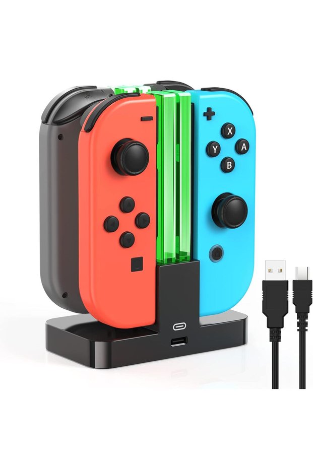محطة شحن FYOUNG لوحدات التحكم Joy-Con الخاصة بجهاز Switch OLED - محطة شحن مع كابل USB من النوع C - أسود