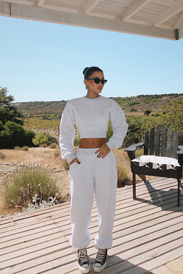 طقم بدلة رياضية رمادية اللون ATE-3699 - 2