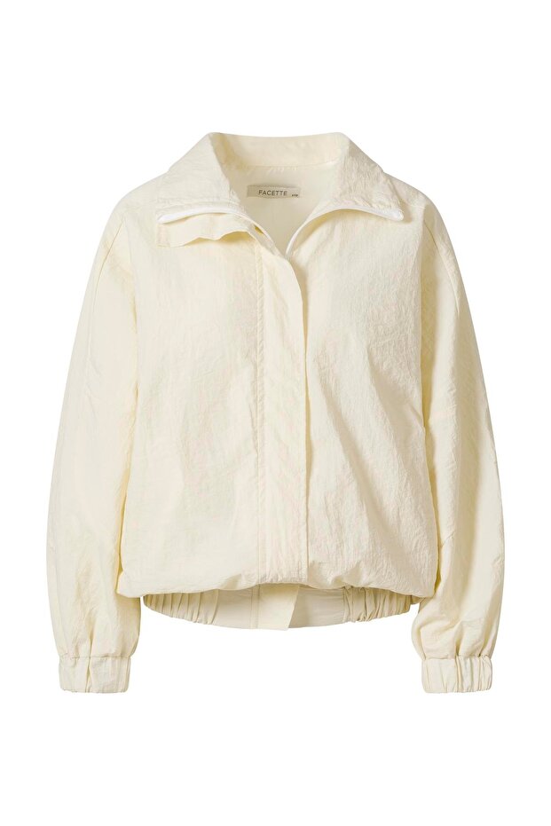 Fermuarlı Oversize Ceket Ekru - 5