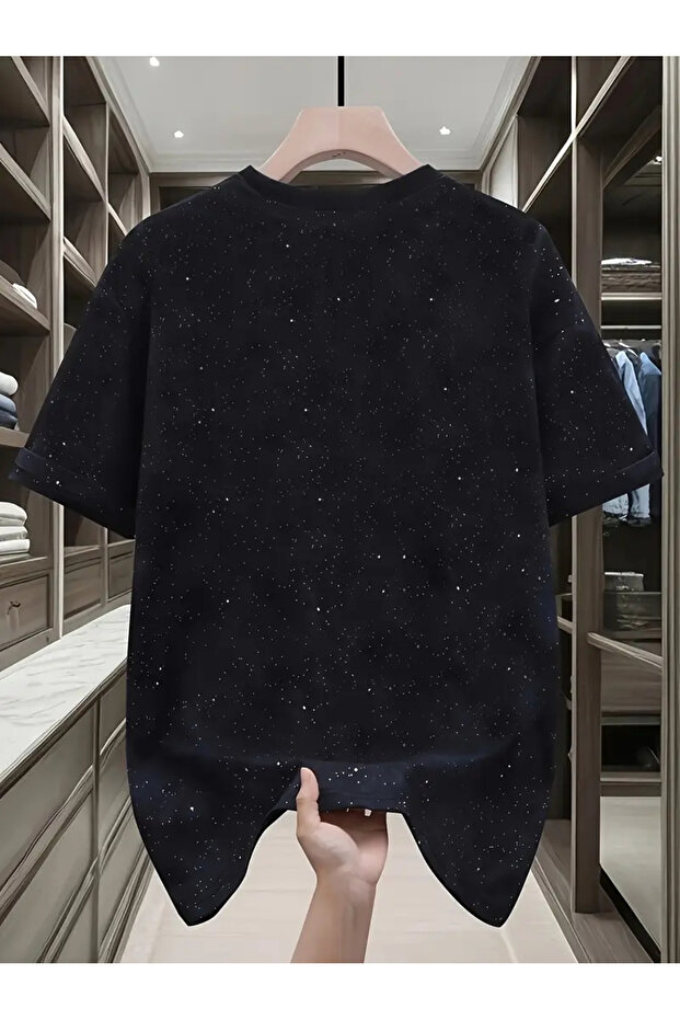 Oversize Black T-Shirt with Glitter Stone Print